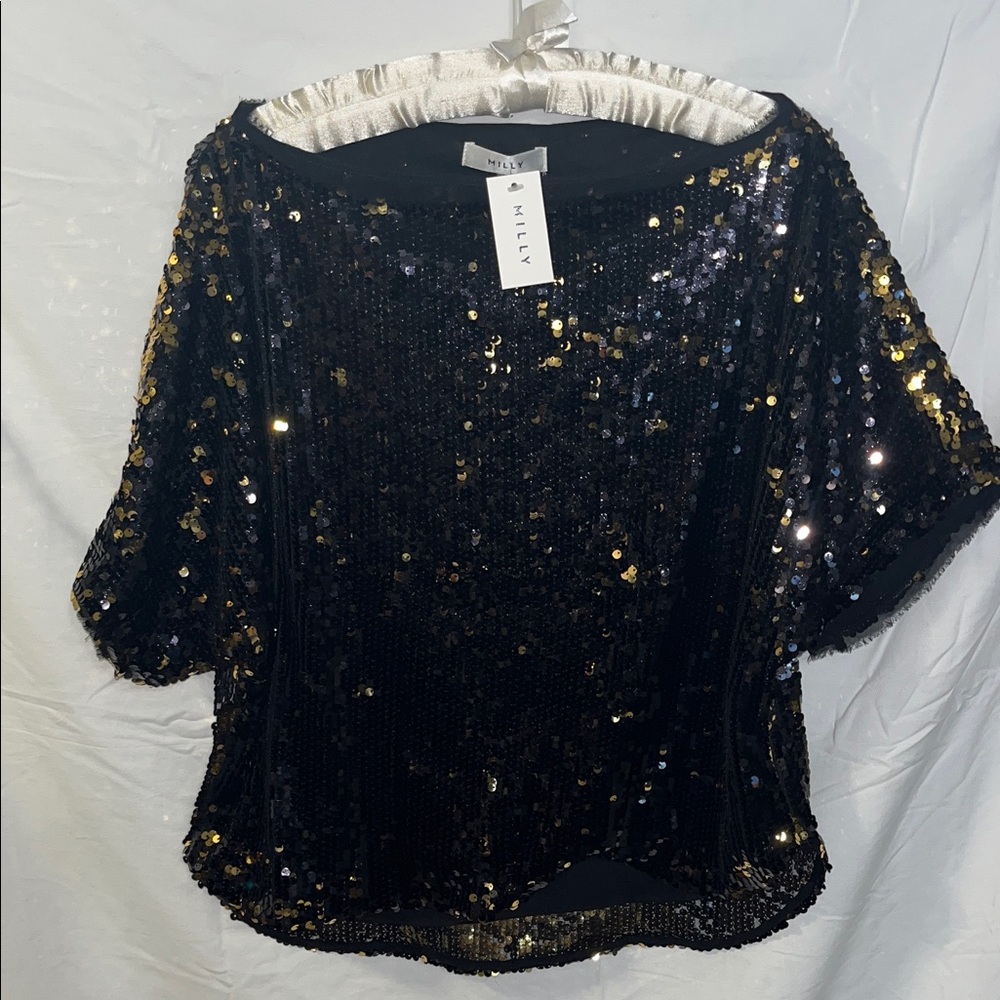 Milly Black and Gold Sequin Blouse
